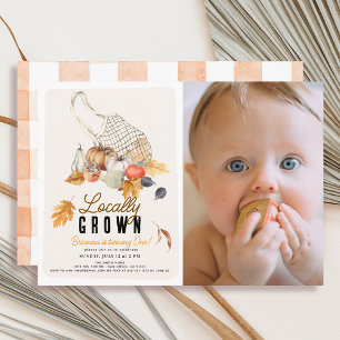 Invitación Bolsa de mercado local foto de otoño primer cumple