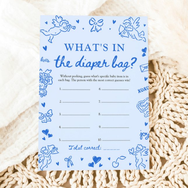Invitación Bolsa de Pañales Dibujada a Mano Fiesta de Bebé (Hand Drawn What's In The Diaper Bag Baby Shower)