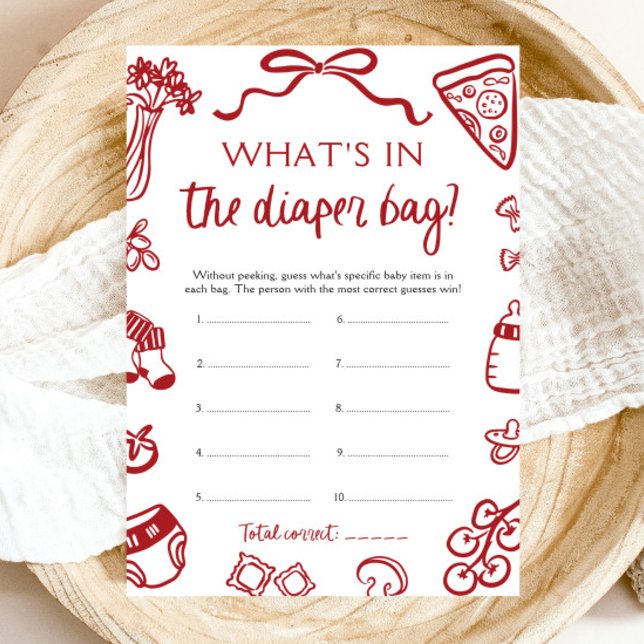 Invitación Bolsa de Pañales Dibujada a Mano para Fiesta de Be (Hand Drawn What's In The Diaper Bag Baby Shower Game)