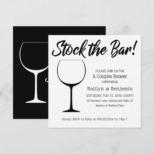 Invitación Bolsa en blanco y negro de la ducha de las parejas (Anverso / Reverso)