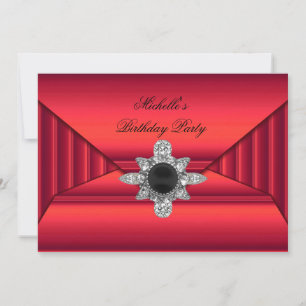 Invitación Bolso de joyas rojo negro fiesta de cumpleaños ele