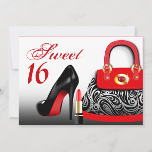 Invitación Bolso de Lujo, Tacones Altos y Labial Sweet Sixtee