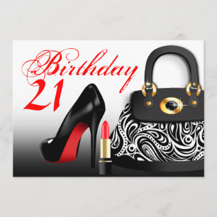 Invitación Bolso de lujo, tacones altos y lápiz de labios Cum