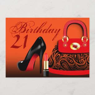 Invitación Bolso de Lujo, Tacones Altos y Pintalabios Cumplea