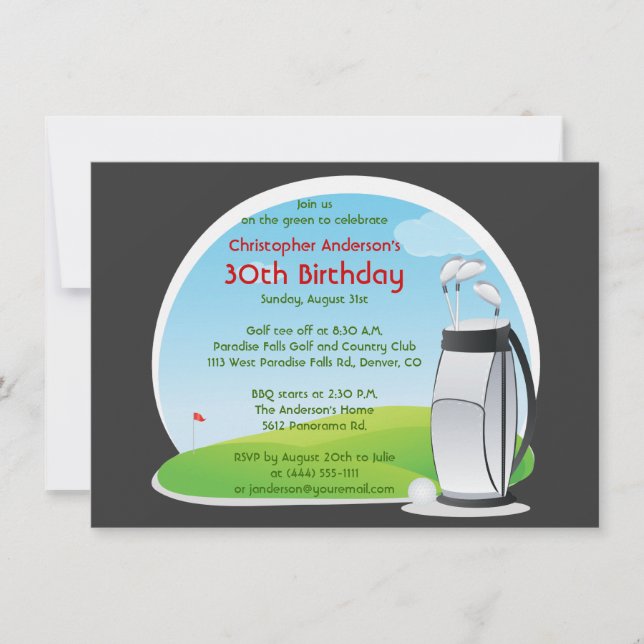 Invitación Bolso Golfing del golf del golfista y cumpleaños (Anverso)