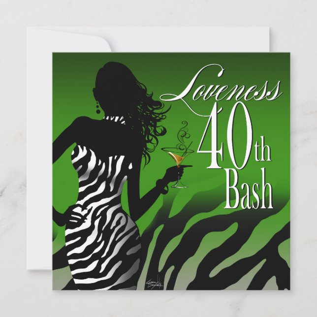 Invitación Bomba de amor cebra loty 40 cumpleaños verde (Anverso)