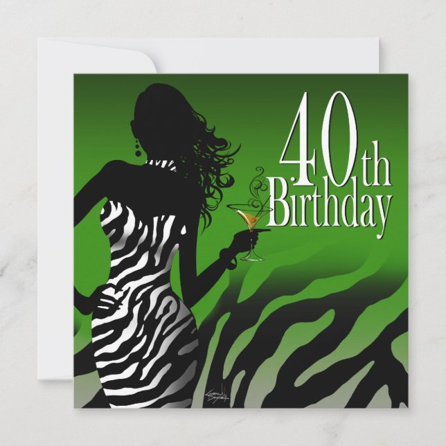 Invitación Bomba de cebra 40 cumpleaños Fiesta botella verde (Anverso)