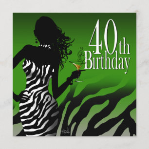 Invitación Bomba de cebra 40 cumpleaños Fiesta botella verde