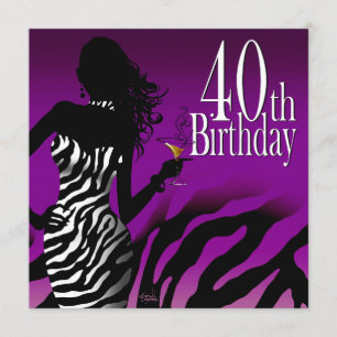 Invitación Bomba de cebra 40 cumpleaños Fiesta morado