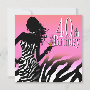 Invitación Bomba de cebra 40 cumpleaños vestido Fiesta rosado
