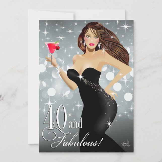 Invitación Bomba de diva glam 40 cumpleaños| plata (Anverso)