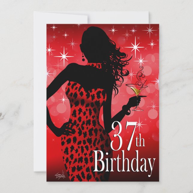 Invitación Bomba de esparcen leopardo rojo 37 cumpleaños (Anverso)