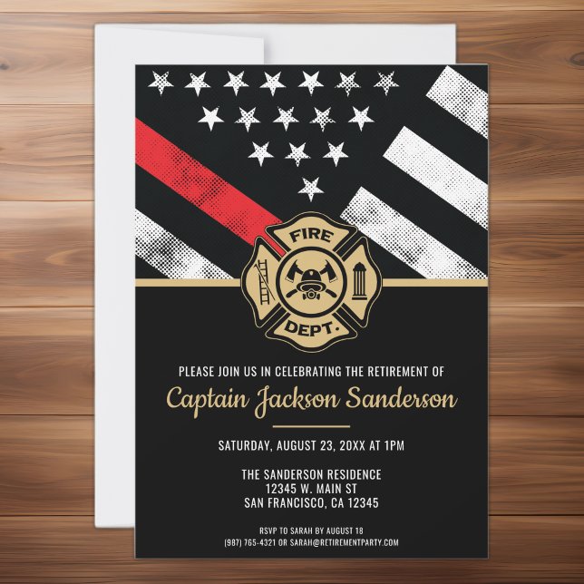 Invitación Bomba Retirada Departamento de Bomberos Bandera Ro (Firefighter Retirement Fire Department Red Flag Invitation)