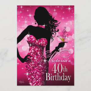 Invitación Bombardeo Esparkle 40 cumpleaños   fucsia