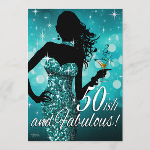 Invitación Bombardeo Purpurina Sparkle 50-ish Birthday turq
