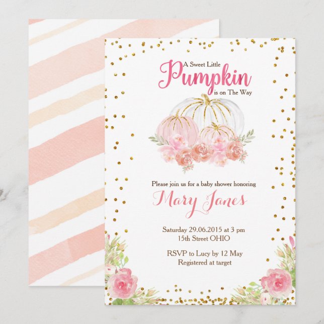 Invitación Bombeo rosa y dorado ducha de bebé acuarela (Anverso / Reverso)