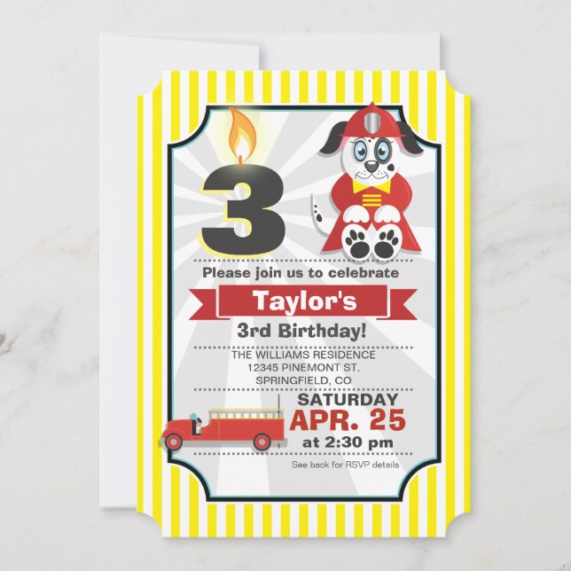 Invitación Bombero, camión de bomberos niños Fiesta de cumple (Anverso)
