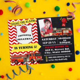 Invitación Bombero cualquier cumpleaños de edad con foto