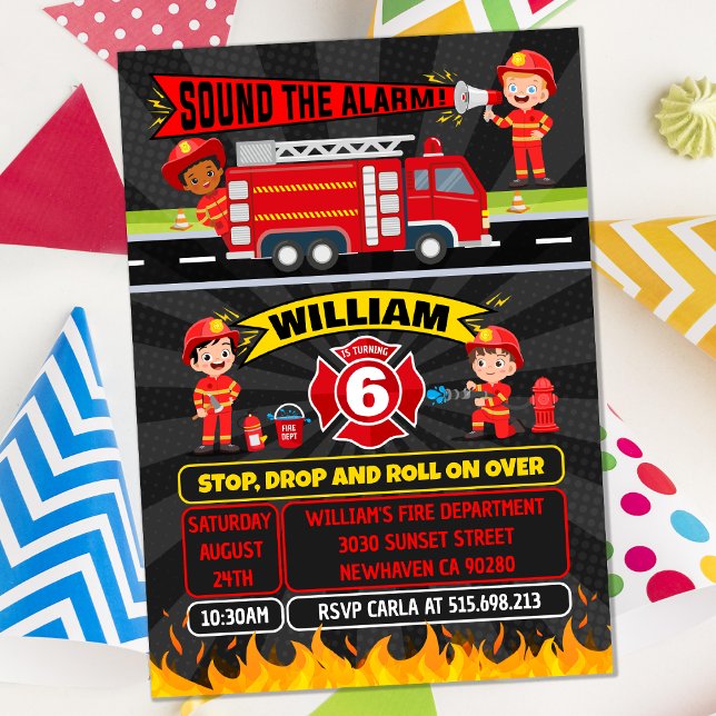 Invitación Bombero de bomberos Fiesta de Camión de Cumpleaños (Subido por el creador)