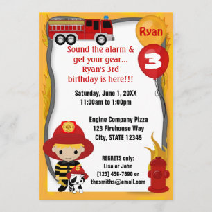 Invitación Bombero de camión bombero Dalmacia Cumpleaños FF01