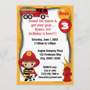 Invitación Bombero de camión bombero Dalmacia Cumpleaños FF01