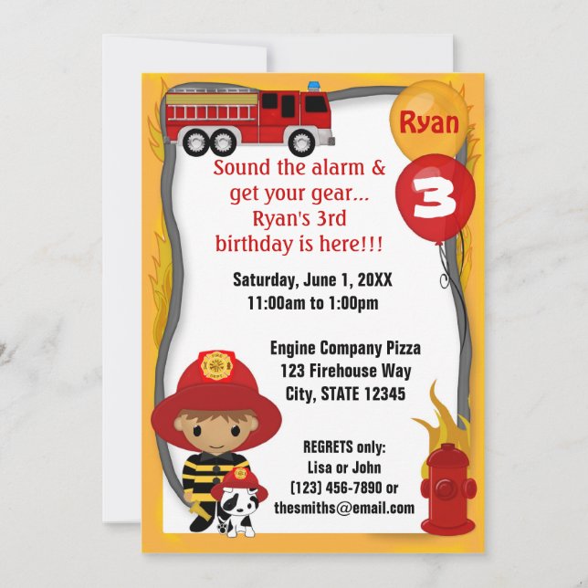 Invitación Bombero de camión bombero Dalmacia Cumpleaños FF02 (Anverso)
