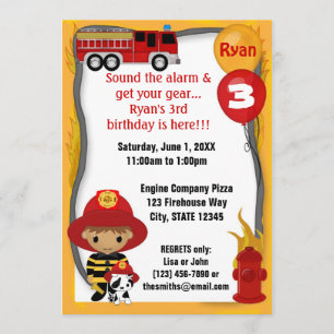 Invitación Bombero de camión bombero Dalmacia Cumpleaños FF02