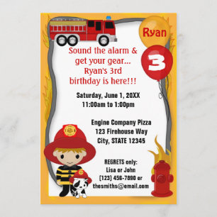 Invitación Bombero de camión Dalmatian Cumpleaños FF01D