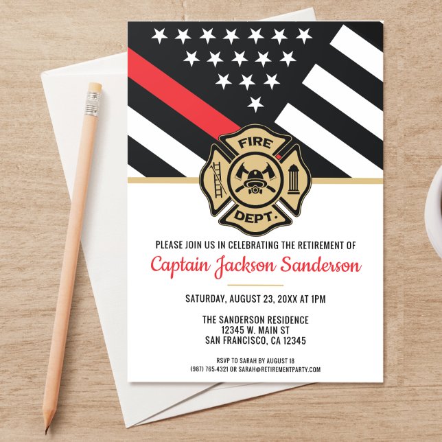 Invitación Bombero Jubilación de la Línea Roja (A perfect invitation for a retiring firefighter, captain, lieutenant, chief, etc! )