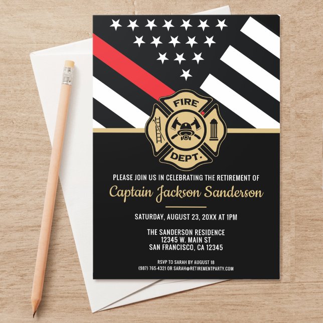 Invitación Bombero Jubilación de la Línea Roja (A perfect invitation for a retiring firefighter, captain, lieutenant, chief, etc! )
