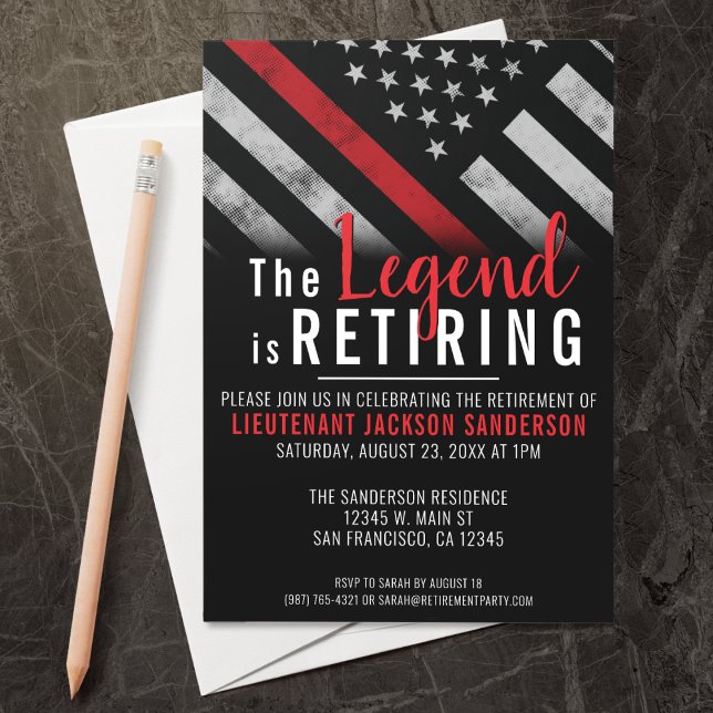 Invitación Bombero Jubilación de la Línea Roja (Perfect for a retirement party for retiring firefighters, lieutenants, captains, etc!)