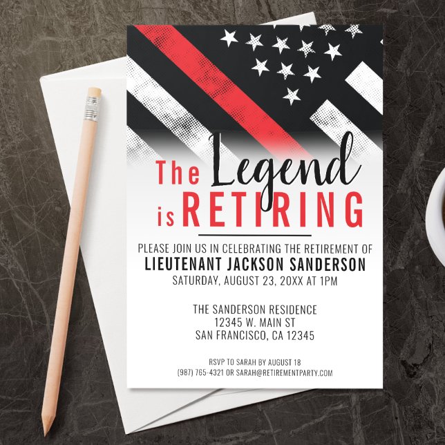 Invitación Bombero Jubilación de la Línea Roja (Perfect for a retirement party for retiring firefighters, lieutenants, captains, etc!)