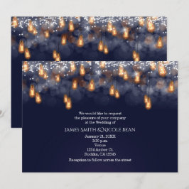 Invitación Bombillas Colgantes Vintage para Bodas Rústicas