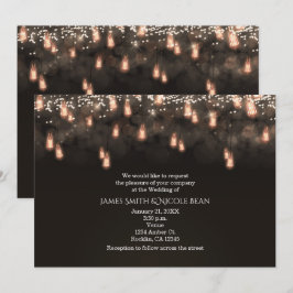 Invitación Bombillas Colgantes Vintage para Bodas Rústicas