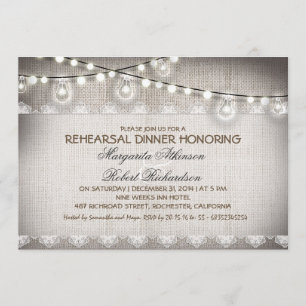 Invitación bombillas de cuerdas de encaje burlap ensayo cena