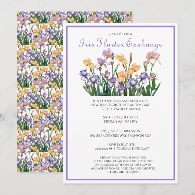 Invitación Bombillas Iris de intercambio de flores (Anverso / Reverso)