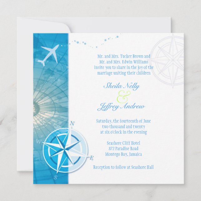 Invitación Bon Voyage, Boda único en el extranjero (Anverso)