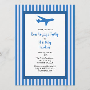 Invitación Bon Voyage Fiesta Airplane Pareja Correa Azul