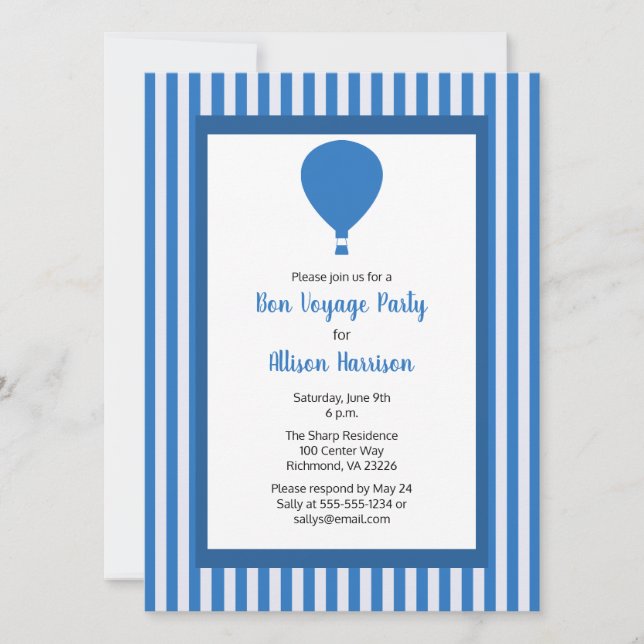 Invitación Bon Voyage Fiesta Balón de aire caliente Una perso (Anverso)