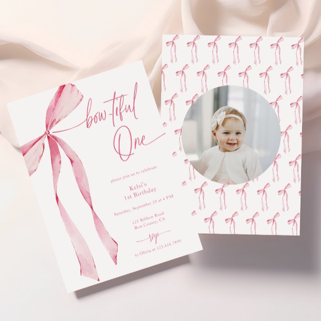 Invitación Bonita acuarela rosa foto de primer cumpleaños (Subido por el creador)