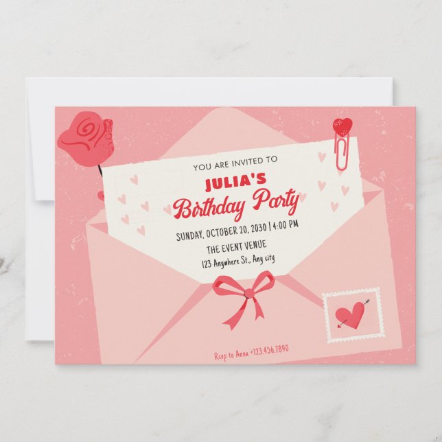 Invitación Bonita carta de cumpleaños (Anverso)