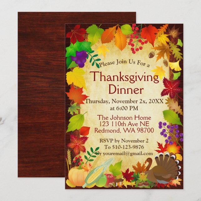 Invitación Bonita cosecha de Acción de Gracias (Anverso / Reverso)