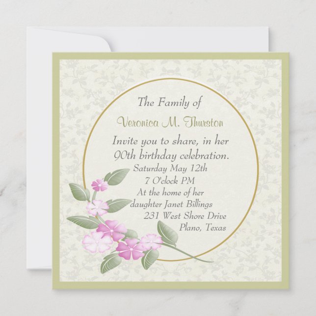 Invitación bonita de la fiesta de cumpleaños de (Anverso)