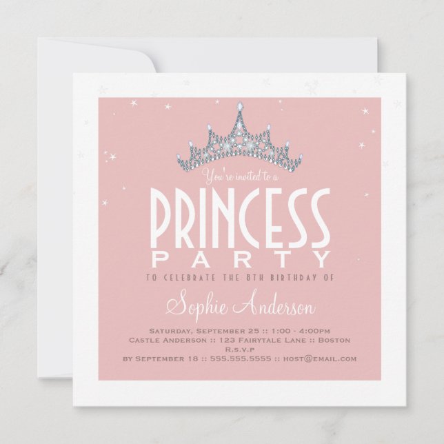 Invitación bonita de la fiesta de la princesa (Anverso)