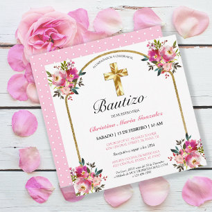 Invitación Bonita Del Bautismo De La Cruz Del Oro