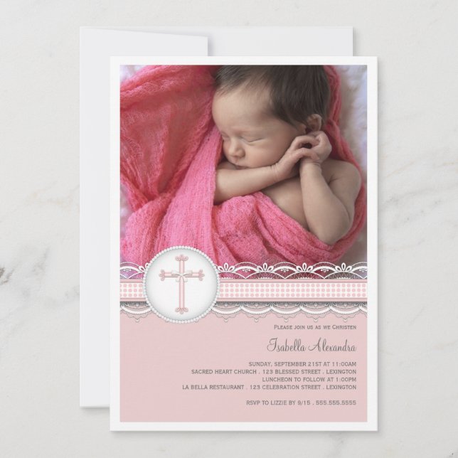 Invitación bonita del bautizo de la foto del (Anverso)