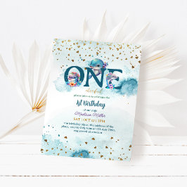 Invitación Bonita delfín linda niña bebé Invitat de primer cu