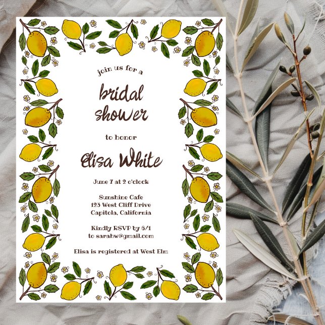 Invitación Bonita DUCHA BRIDAL Summer PERSONALIZADO Lemons (Lovely Lemons CUSTOM Summer BRIDAL SHOWER Invitation
)