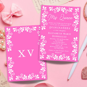 Invitación Bonita Fiesta Mexicana Rosa Talavera Quinceañera