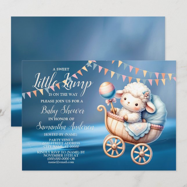 Invitación Bonita lámpara Baby Shower azul dulce (Anverso / Reverso)